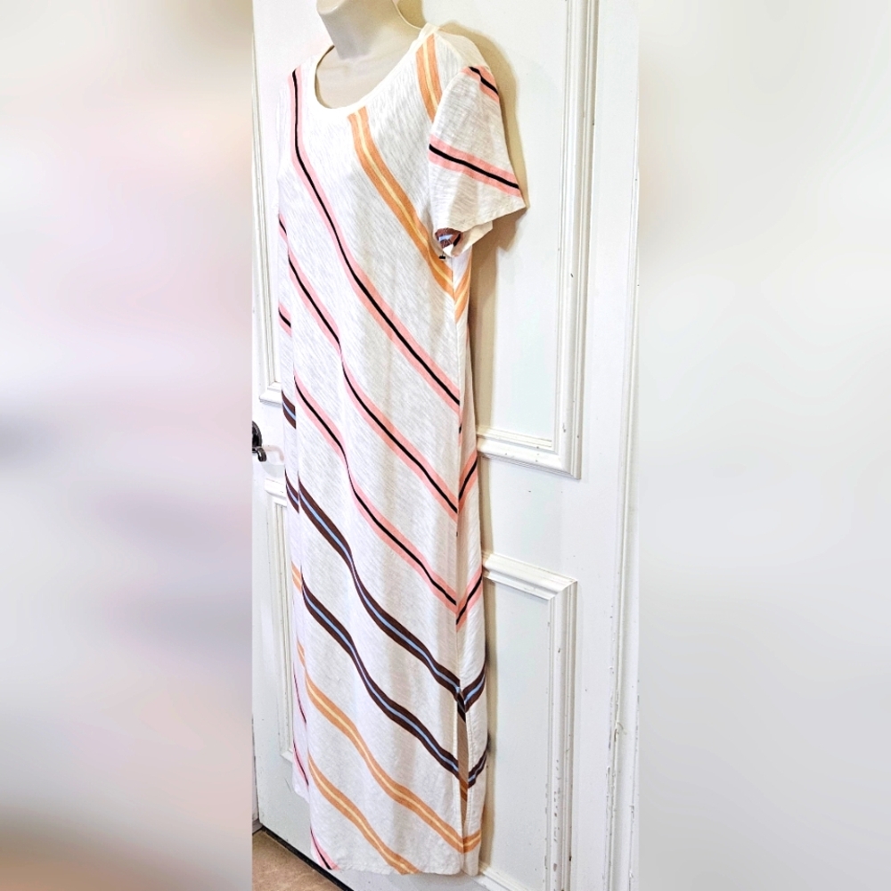 Lou & Grey White Multi-Color Striped T-Shirt/Cover-Up Dress,Medium - Picture 3 of 16